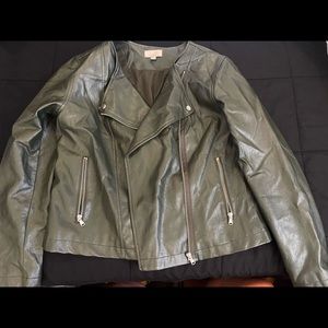 Loft faux leather green jacket